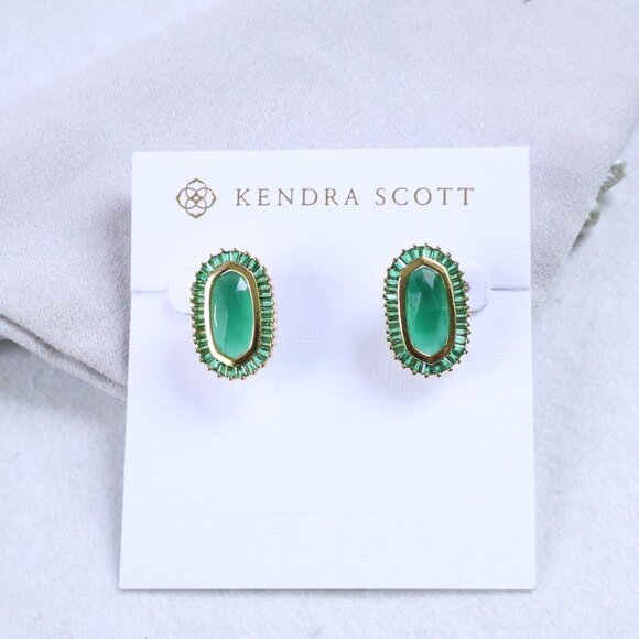 Kendra Scott | Baguette Ellie - Gold Green Mix Stud Earrings - Picture 1 of 2